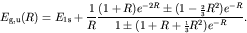 \begin{displaymath}E_{\rm g,u}(R) = E_{\rm 1s} + \frac{1}{R} \frac{(1+R)e^{-2R}
...
...-R}}
{1 \pm (1 + R + {\scriptstyle \frac{1}{3}} R^2) e^{-R}}. \end{displaymath}